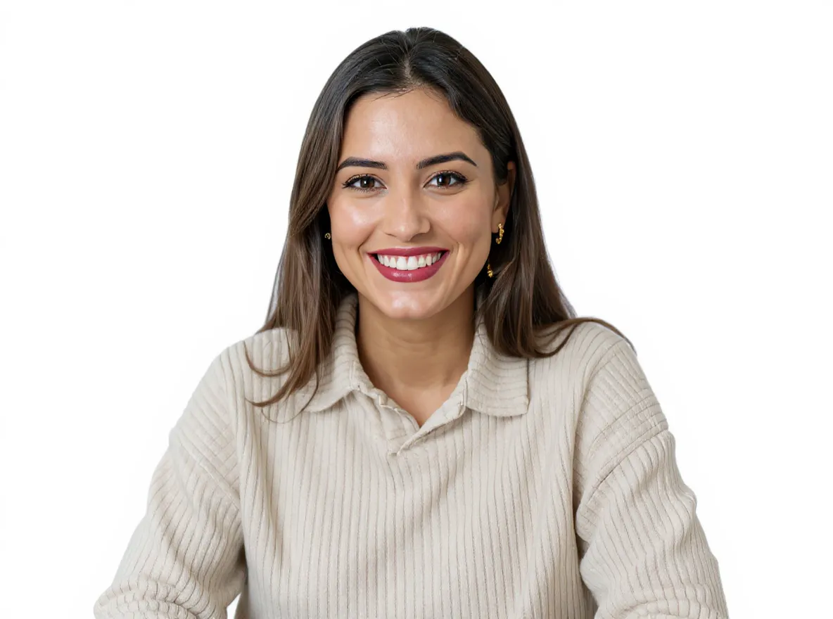 Woman with a clean background, suitable for background replacement.