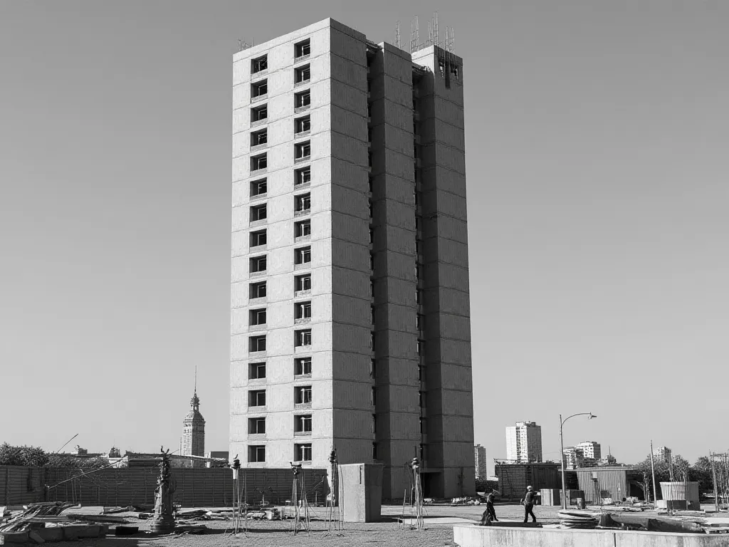 A black and white architectural photo is colorized and clarified.